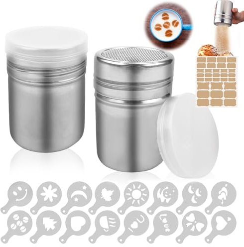 LPZMPZ Spargi Zucchero Spargizucchero a Velo e Dosatore Cacao Setaccio in Polvere Acciaio Inossidabile Shaker con Dosatore Tappo Spargitore per Coperchio Farina caffè Il Cacao Cappuccino