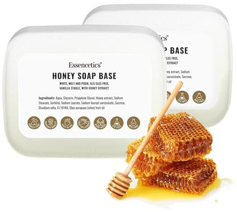 Essencetics 1kg BIO Honig Seifenbasis zur Seifenherstellung - SLS & SLES Frei - Glycerinseife Rohseife zum Seifengießen - Seife Selber Machen mit Seifenblock - Melt and Pour Soap Base