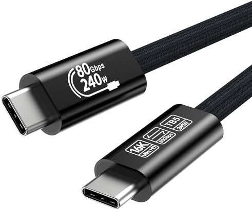 ConnBull Câble USB C Compatible avec Cable Thunderbolt 5 1m, Supporte Transfert de données 80Gbps/Super Fast Charge 240W/écrans 16K/8K pour Thunderbolt 4 /USB4 Display, les stations d'accueil, etc