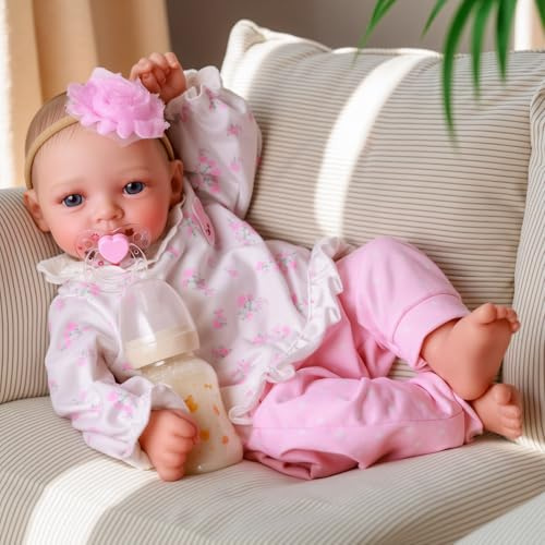 JIZHI Bambole Reborn-Baby Bambina 17 Pollici Realistiche Neonate Bambole Vita Reale con Corpo in Tessuto Morbido e Occhi Aperti con Set Regalo per Bambini dai 3 Anni in su