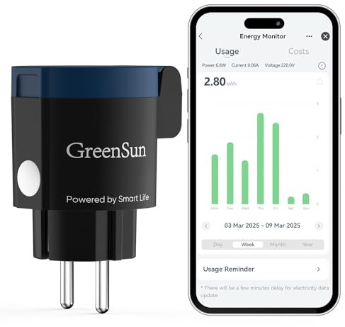 GreenSun Prise Connectée Etanche Alexa - Smart Life APP Type F Prise Connectée Compatible avec Alexa IP44 Mesure ConsommationPrise Minuterie 16A 2.4G