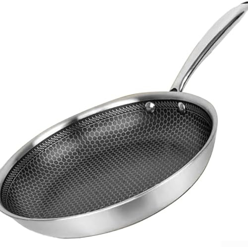 Padella in acciaio inox da 30 cm, rivestimento antiaderente antigraffio, per induzione a gas, elettrico, ceramica e forno, lavabile in lavastoviglie (A)