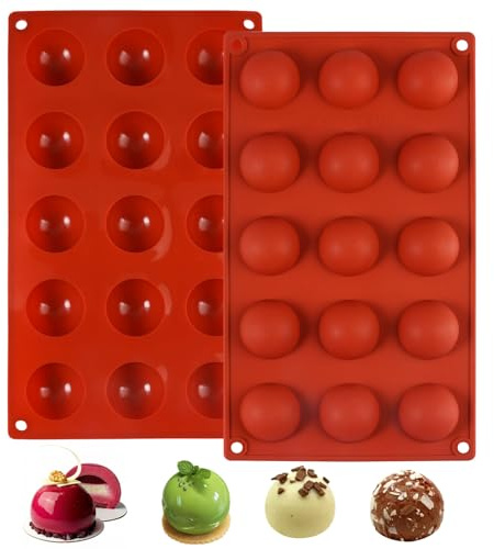 2 stycken silikonform halvkula, medelstorlek Ø 3,8 cm, 15 hål, chokladform, halvkula, återanvändbar silikon, halvklotform, halvcirkelformad silikonform bakform, för choklad, gelé, mousse