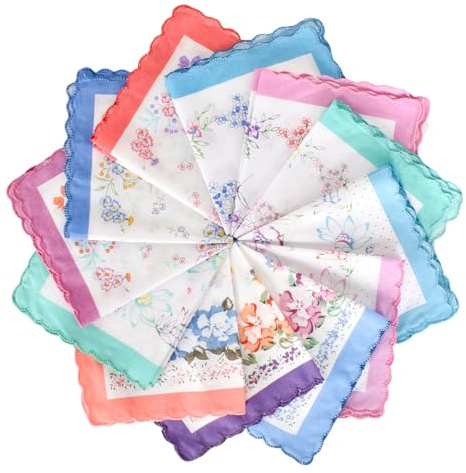 FooYee 12 Fazzoletti in Cotone con Motivi Floreali Vintage - Fazzoletti di Stoffa Riutilizzabili 30x30 cm per Donna | Ipoallergenici, Morbidi e Super Assorbenti