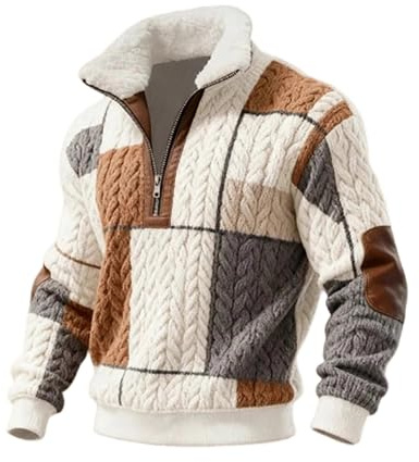 Generisch Jersey de forro polar para hombre, vintage, cuello alto, suéter noruego, térmico, jersey de invierno, étnico, de felpa, sin capucha, sudadera de forro polar, sudadera de esquí, caza, S2