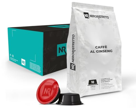 NERORISTRETTO Caffè al Ginseng 50 capsule (5 confezioni da 10) Compatibili con macchine ad uso domestico Lavazza®* A Modo Mio®*, Preparato Solubile Aromatizzato, Dosaggio Consigliato 40 ml