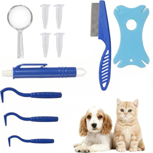 Kit Tire Tique Chien et Chat 11 Pièces, Pince à Tiques Professionnelle avec Loupe et Peigne, Extracteur de Tiques Sûr pour Animaux et Humains, Accessoires Anti-Tiques Complets
