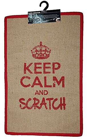 Wouapy Klösmatta för katter – rektangulär sisalmatta – klösmatta – design och trend – texten Keep Calm and Scratch – praktisk och halkfri – röd