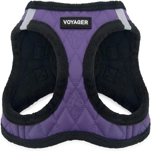 Voyager Step-In Plüsch-Hundegeschirr by Best Pet Supplies - Step-In-Westengeschirr für kleine und mittelgroße Hunde, Weicher Plüsch, Violett Kunstleder, size XS - Brust 33-37 cm