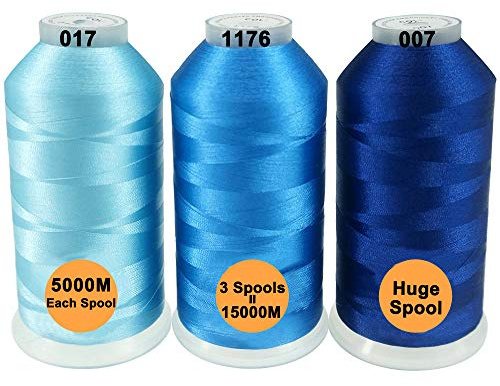 New brothread Conjunto de 3 Diferentes Azul Colores Poliéster Bordado Máquina Hilo Grande carrete 5000M para todas las máquinas de bordado