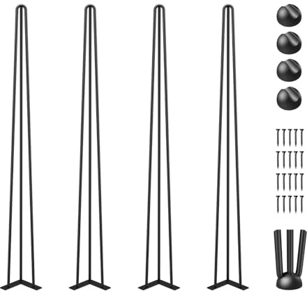 VEVOR Hairpin Table Legs Black Set of 4 Desk Legs Each 220lbs Capacity Hairpin Desk Legs 3 Rods for Bench Desk Dining End Table Chairs Carbon Steel DIY Table Legs Heavy Duty Furniture Legs (40)