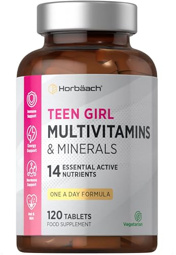 Multivitamin Tablets for Teen Girls | 120 Count | 14 Essential A-Z Vitamins and Nutrients | with Iron, Vitamin B12, Folic Acid and Magnesium | Vegetarian | By Horbaach