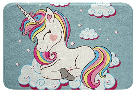Kinder Einhorn Badematte 50x80cm Zauberhafte Tierdeko Badteppiche Regenbogen Fee Karikatur Einhorn Badezimmerteppich Kawaii Niedlich Verträumtes Pferd Weich Zottelig Inneneingang Badvorleger