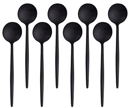 Buyer Star 4.7 Inches Matte Polish Espresso Spoons Stainless Steel Set of 8, Mini Teaspoons Set for Coffee Sugar Dessert Cake Ice Cream Cappuccino (Black)