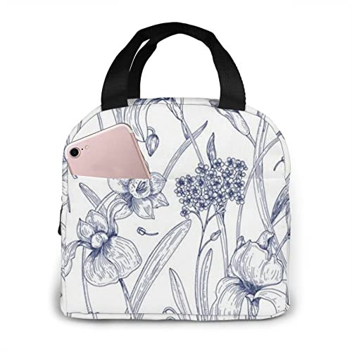 Erbe Fiorite E Piante Erbacee Stampate Grandi Sacchetti Per Il Pranzo Al Sacco Per Il Pranzo Isolato Riutilizzabile Al Sacco Per Il Pranzo, Contenitore Per Il Pranzo Portatile Per Ragazzi E Ragazze, P