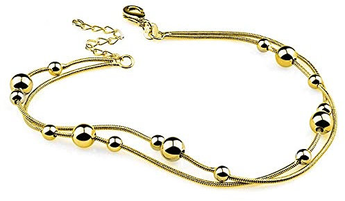 Kim Johanson Edelstahl Damen Fußkettchen *Verschiedene Modelle* in Gold | Fußkette mit Kugeln, Coins & Zirkonia | Rostfrei & Wasserfest | Fußband | Frauen Boho Schmuck | Verstellbar inkl Schmuckbeutel