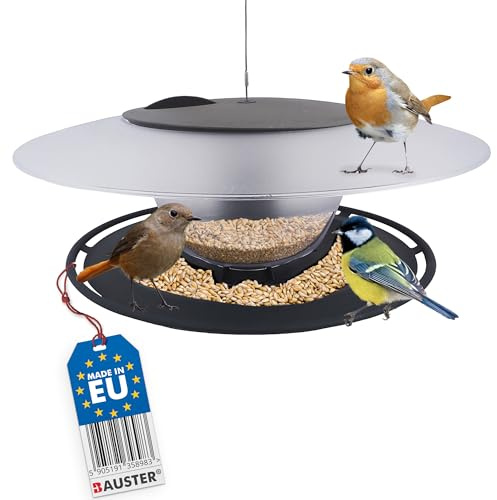 BAUSTER® Mangeoire pour oiseaux à suspendre et à suspendre avec silo de nourriture en plastique robuste résistant au gel (mangeoire à oiseaux à une chambre)
