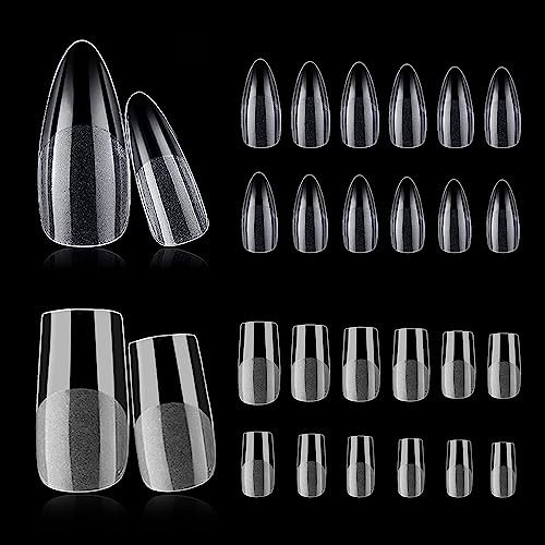 240 Pièces Semi Givré Capsules, 12 tailles Différentes Mi-Givré, Couverture Complète Pose Américaine Ongles Capsules Nail Art, Carré Moyen & Medium Almond