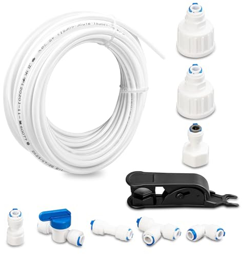 Avesteir Matériau POM Tuyau Frigo Alimentation en eau, Kit de Universel Raccord pour Purificateur d'eau, Set de Raccordement pour Réfrigérateur Conduite Arrivée Connecteurs pour Osmose Inverse