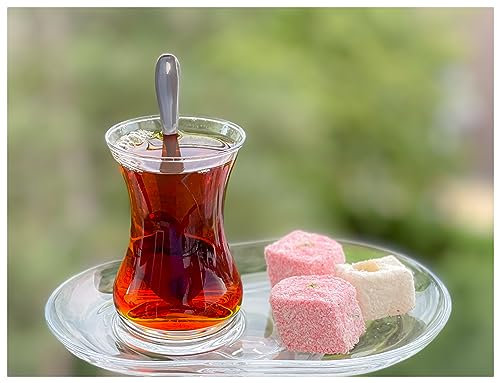 Topkapi - Juego de té turco de 6 piezas Fatma-Sultan para 2 personas │ 2 vasos de té, 2 posavasos ovalados y 2 cucharaditas │ Serie Sen & Ben │ Embalaje seguro de envío │ Apto para lavavajillas