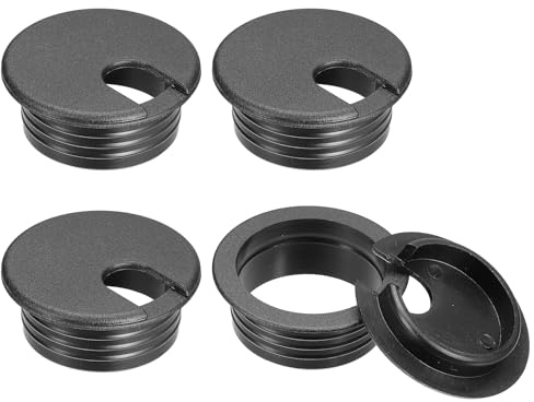QUARKZMAN Kabellochabdeckung, 4 Stück, 45 mm/1-3/4 Zoll, ABS-Schreibtischkabel, Kabeldurchführung, Lochabdeckung für Büro, Computer, Schreibtisch, Kabel-Organizer, Schwarz