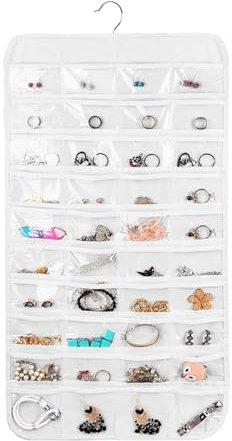 Organizzatore di Gioielli,Organizer Porta Gioielli da Appendere,Jewelry Storage Display Stand Tasche Trasparenti Bifacciali da 80 Pezzi