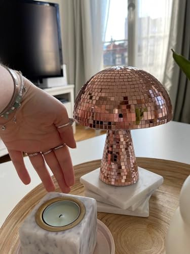 Bola de discoteca con espejo reflectante en forma de hongo, bola de boda, fiesta, habitación, mesa, bar, escenario, adornos de iluminación de DJ (oro rosa, 6 pulgadas)