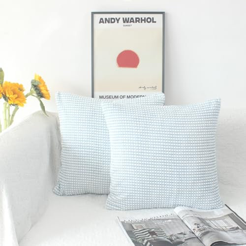 OYIMUA Boho Kissenbezug 50x50 Blau 2er Set Weich Kordsamt Kissenbezüge Sofakissen Deko kissenhülle Moderne Dekokissen Couchkissen Patchwork Design Kissen Aesthetic Zierkissen Wohnzimmer