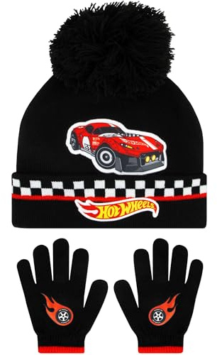 Hot Wheels Gant Et Bonnet Enfant | Bonnet Enfant Garcon | Gant Hiver | One Size Noir