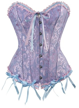 Bustier Corsé Top para Mujer Steam punk Brocado Encaje Corsé Vintage Talla Grande Corset Medieval Mujeres Fajas Bustier Gótico Encaje Corset para Party Navidad Halloween Carnival (02-Blue, L)