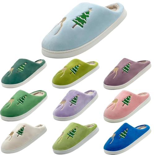 Slippers for Women &Men Open Back Size 6 Ladies House Shoes Indoor Mules Clog Unisex Fuzzy Cozy Christmas Slippers House Slippers Slides Memory Foam Slippers Indoor Warm A1-Light Blue
