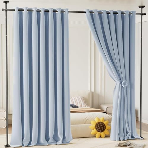 Yeabett Room Divider Curtain Rod - No Drilling Partition Room Dividers 122-305cm(H) 70-177cm(W) Adjustable, Heavy Duty Partition Space Separator Freestanding Wall Divider for Room Separation, Black