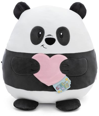 Doudou Chill-NICI Panda avec Coeur 20cm - Noir - Peluche Douce, Adorable pour câliner et Jouer, pour Enfants et Adultes, Une Excellente idée Cadeau | 61795