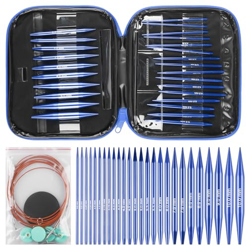 Set di ferri circolari intercambiabili, da 3,0 a 10,0 mm, ferri da maglia intercambiabili con tasca, ferri da maglia intercambiabili circolari rimovibili per fai da te