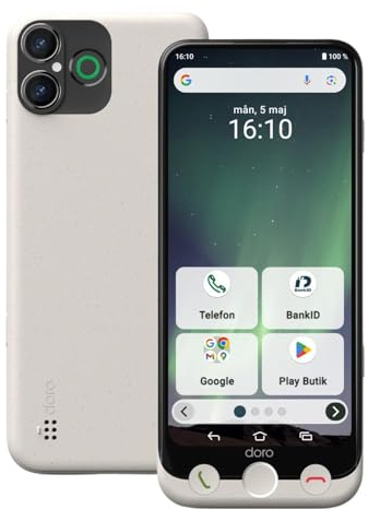 DORO - Smartphone Doro Aurora A31 - Seniorvänlig mobiltelefon - Enkel att använda - Hjälpknapp med GPS-positionering - Kompatibel med hörapparater - USB-kabel ingår - Bone