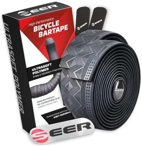 SEER Bike Bar Tape – New Ultra-Soft Polymer Handlebar Tape for Road & Gravel Bikes, Comfortable Anti-Vibration Cycling Tape, Complete Kit with 2 Rolls, End Plugs & Finish Strips (Black)