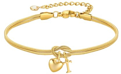 TINGN armband guld kvinnor flickor – 18K guldpläterad knut armband med bokstäver personligt hjärta hänge armband kärleksknut armband best man gåvor för kvinnor flickvän flickor