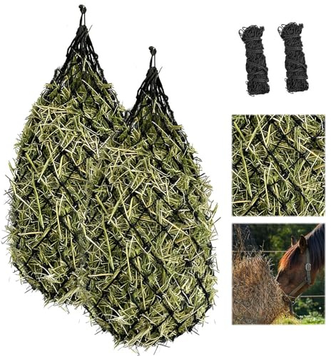 Weciau Heunetz für Pferde, 2 Stück Heunetz Engmaschig, Robuster Heunetz für Pferde Groß 5KG, Maschenweite 2” Heuraufe Pferd Unterwegs für Pferde Ponys alte Pferde Ziegen Tiere (Schwarz)