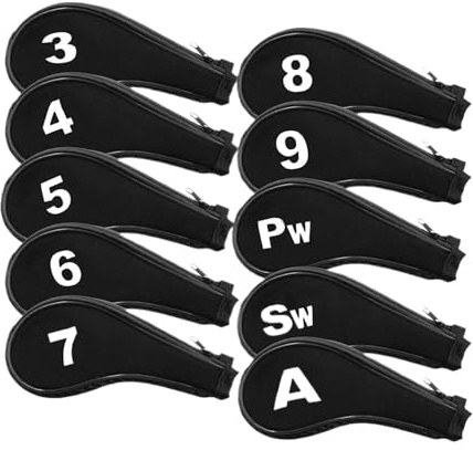 Fundas para Cabeza De Club De Golf Juego de Fundas Cabeza for Palos Golf, Cubiertas con Cremallera for, Accesorios Hierro, 10 Uds(Black)