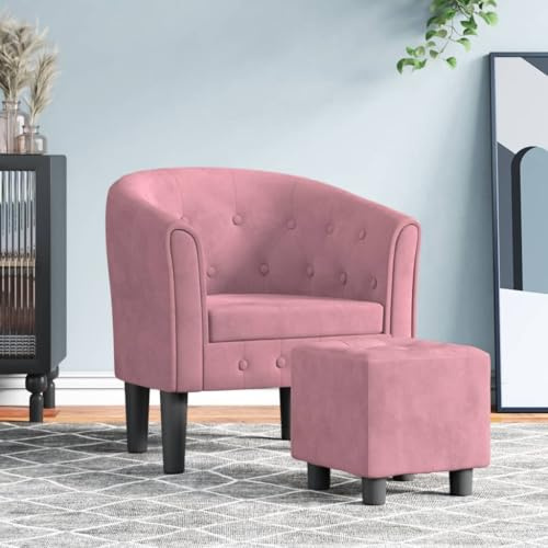 SooIarix Poltrona Club con poggiapiedi, in velluto rosa, design moderno, struttura robusta in legno di pino, comoda sedia imbottita per soggiorno, camera da letto, max 110 kg