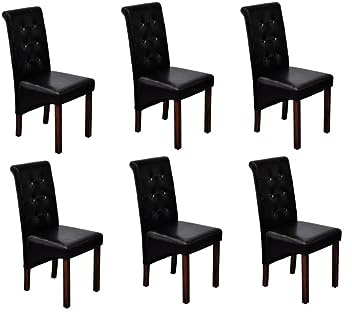 Foknhdi Esszimmerstühle Set 6 Schwarz Kunstleder 43x52x95 cm Antik Optik Beine Massivholz Robust Langlebig komfortabel für Küche Esstisch Wohnzimmer