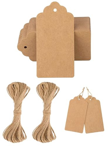 TOZBLEU Etiquetas de Papel Kraft 100 Unidades con Cuerda Etiquetas de Regalo Grandes Etiquetas Colgantes Kraft Etiquetas de Cartón para Manualidades Regalos Bodas Navidad Productos Etiquetas