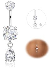 YADOCA Titanium Belly Bar Silver Gold Dangly Belly Button Bars 14G | Silver & Gold Titanium Belly Bars, Teardrop Cubic Zirconia, Dangly Belly Button Rings, Navel Piercing Jewellery