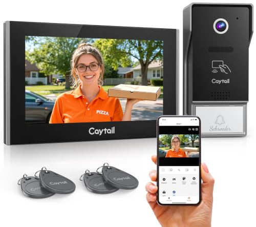 Caytail Videoportero WiFi 2 Hilos, 7 IPS Touchscreen, WiFi6 Dualband, 1080P HD Timbre Video Sistema Intercomunicador, Detección Humana, Tuya App, RFID, Apertura Remota, IP65