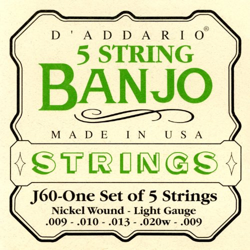 D'Addario J60 Nickel-Plated Steel Light (.009-.020) 5-String Banjo Strings
