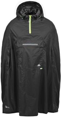 Trespass Unisex Poncho Qikpac - Waterproof Windproof Rain Cover, Adjustable Hood, Contrast Zips, Patch Pocket, Reflective Trims, Packaway Pouch