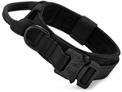 Huntvp taktisch Hundehalsband Verstellbar mit Kontrollgriff, aus Nylon, gepolstert, Metallschnalle, für Mittlere Große Hunde Jagd Training Freizeit Outdoor, Schwarz L