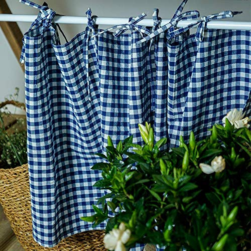 Yaland fönstergardiner rutiga gardiner rutiga bistrogardiner kort sjal tvärhängande gardiner fönstergardiner lantlig stil (Hx B 50 x 150 cm, blå) 1 st
