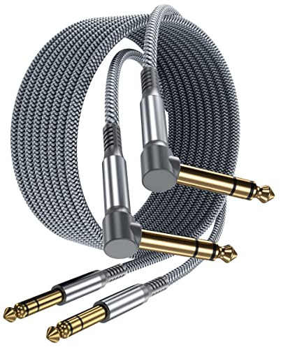 Elebase 1/4 Quarter Inch TRS Instrument Cable 10ft 2-Pack,Right-Angled to Straight 6.35mm Guitar Bass AMP Cord,6.3mm Male Stereo Audio Line for Electric Guitar,Bass,Keyboard,Mixer,Amplifier,Speaker