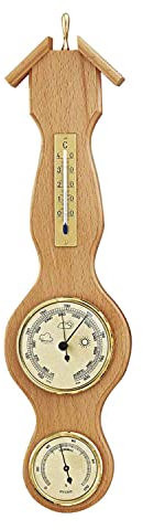 Wetterstation mit Barometer, Thermometer und Hygrometer, aus Naturholz, 440 x 115 mm, made in Germany
